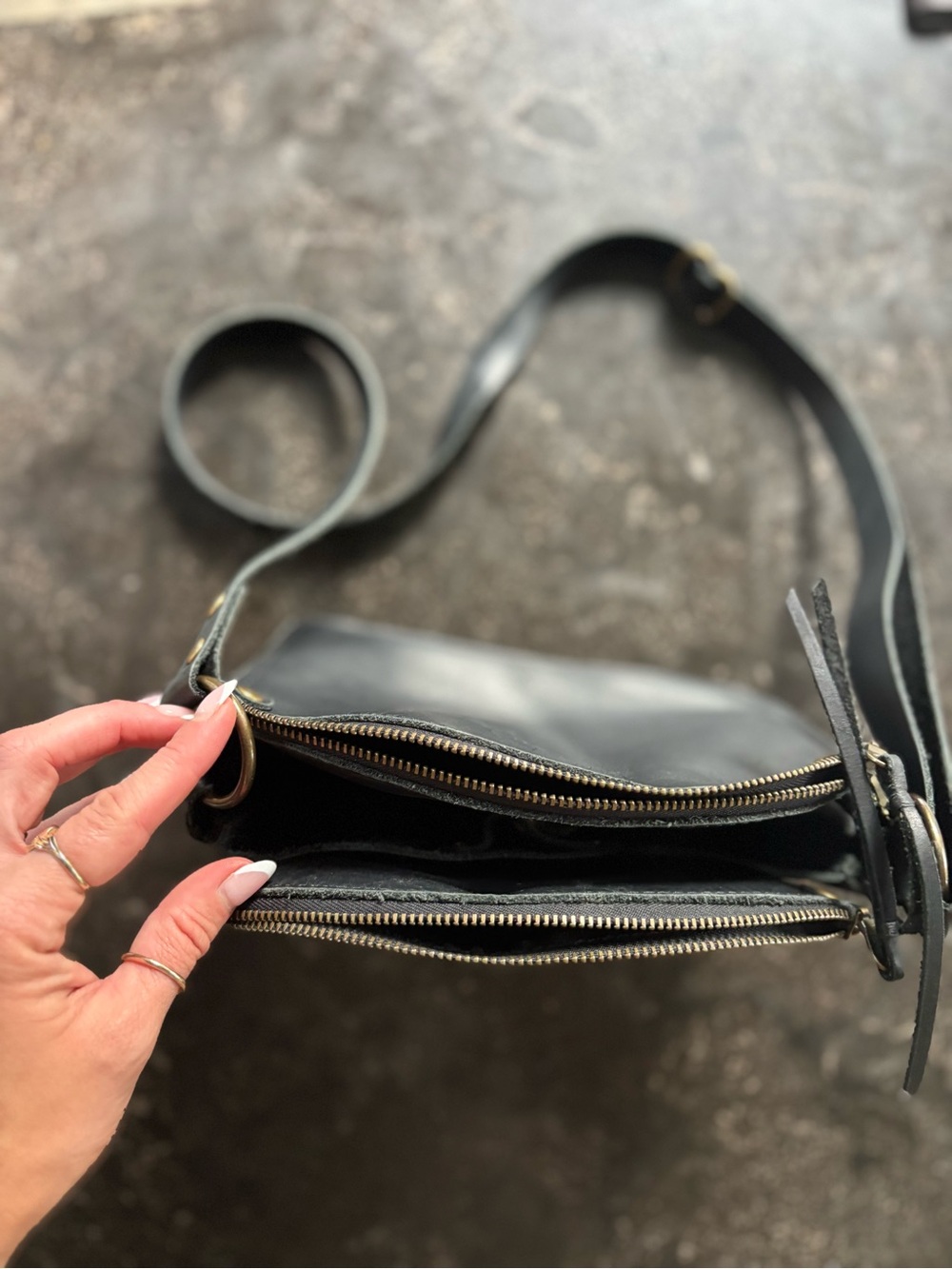 Black Leather Crossbody Bag with Gold Hardware - Picture 2 of 4